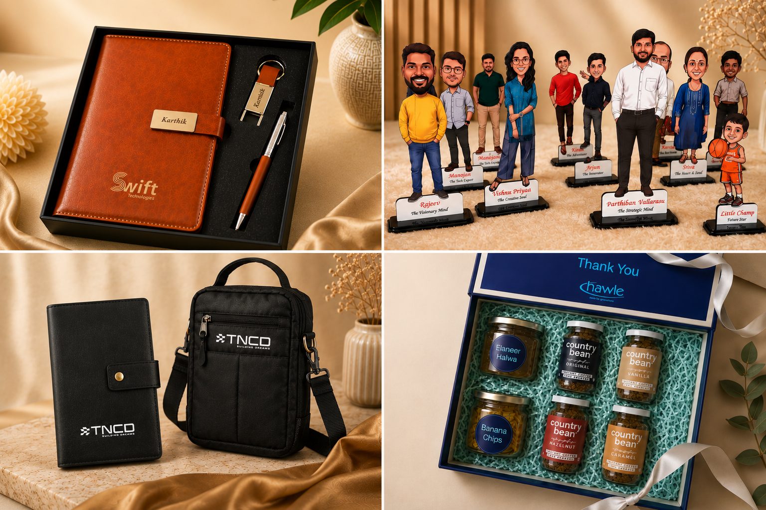 premium corporate hamper premium diary pen keychain caricature passport holder shoulder bag elaneer halwa banana chips country bean coffee